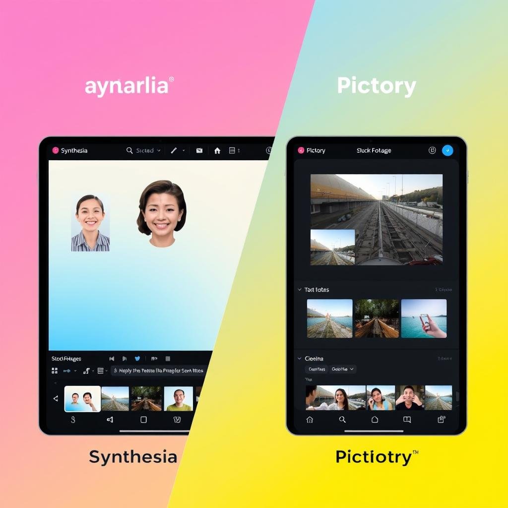 Synthesia review comparing Synthesia and Pictory interfaces side by side