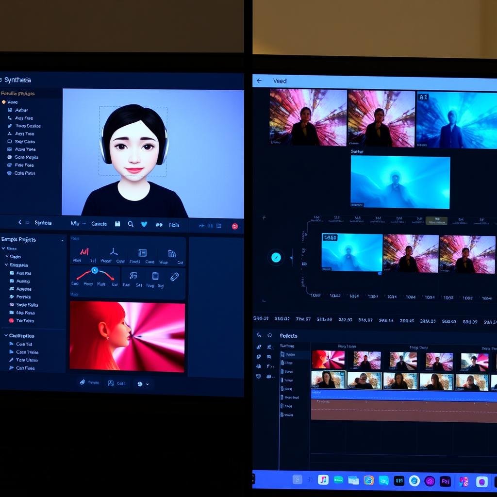 Synthesia review comparing Synthesia and VEED interfaces side by side