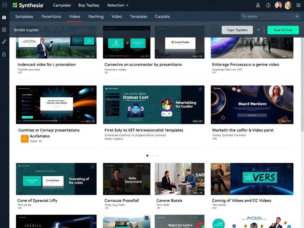 Synthesia review showing the template gallery with various video template options