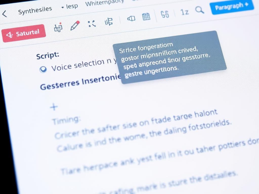 Synthesia review showing the text editor with script writing in progress